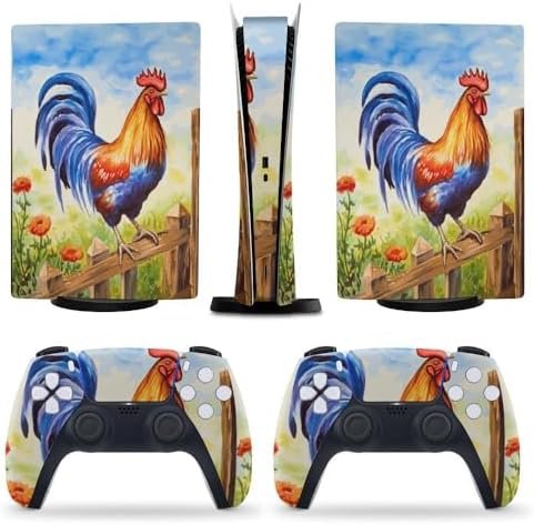 Painting Rooster Watercolor for PS5 Skin Console and Controller Accessories Cover Skins Anime Vinyl Cover Sticker Full Set for Playstation5 Digital Version