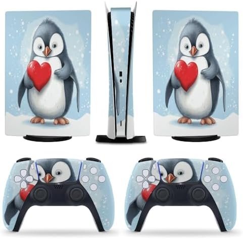 Penguin Love for PS5 Skin Console and Controller Accessories Cover Skins Anime Vinyl Cover Sticker Full Set for Playstation5 Digital Version