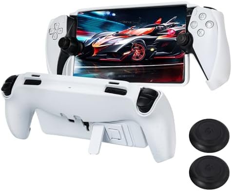 Protective Cover Compatible with Playstation Portal, Non-Slip Soft TPU Hard Case with Kickstand and 2 Thumb Grip Caps Compatible with PS Portal Remote Player Controller Accessories-White