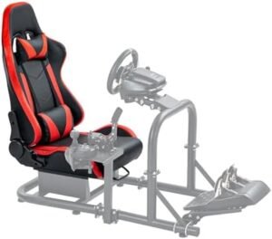 Racing Simulation Cockpit Adjustable Double Slide Gaming Seat Wear Resisting PU Leather Compatible with Simulator Mount Chair Ergonomic Red Bucket with Neck Pillow Lumbar