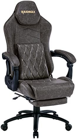 Raidmax Extra-Large Size Gaming Chair with Lumbar Support, Marble Gray Distressed Plain Breathable Leather Texture, High Back Adjustable Swivel Task Chair with Footrest (Gray)