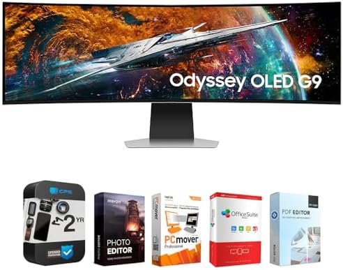 SAMSUNG 49″ Odyssey OLED G9 (G95SC) DQHD 240Hz G-Sync Curved Gaming Monitor Bundle with Tech Smart USA Elite Suite 18 Standard Editing Software Bundle + 1 Year CPS Enhanced Protection Pack