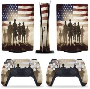 Soldiers American Flag for PS5 Skin Console and Controller Accessories Cover Skins Anime Vinyl Cover Sticker Full Set for Playstation5 Digital Version