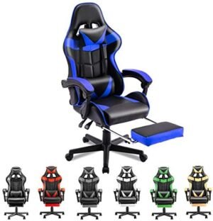 Soontrans Blue Gaming Chair with Footrest, Computer Gaming Chair, Gamer Chair, Ergonomic E-Sports Game Chair with Adjustable Headrest and Lumbar Support(Storm Blue)