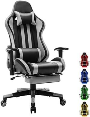 Soontrans Racer Style Gaming Chair with Footrest,Gamer Chair, Game Chair,Swivel Desk Chair with Backrest Seat Height Adjustable Headrest and Lumbar Pillow(Black/Gray)