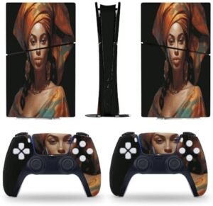 Sticker Skin for PS5 Slim Digital Edition African Woman Elegant Skin Console Controller Accessories Cover Skins Anime Vinyl Cover Sticker Full Set for Playstation5 Slim Digital Edition