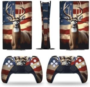 Sticker Skin for PS5 Slim Digital Edition American Flag Deer Standing Skin Console Controller Accessories Cover Skins Anime Vinyl Cover Sticker Full Set for Playstation5 Slim Digital Edition