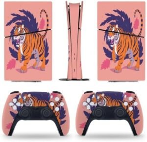 Sticker Skin for PS5 Slim Digital Edition Beautiful Tiger Skin Console Controller Accessories Cover Skins Anime Vinyl Cover Sticker Full Set for Playstation5 Slim Digital Edition