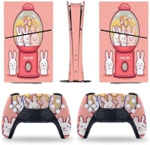 Sticker Skin for PS5 Slim Digital Edition Bunny Toy Vending Machine Skin Console Controller Accessories Cover Skins Anime Vinyl Cover Sticker Full Set for Playstation5 Slim Digital Edition