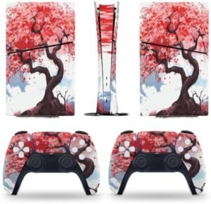 Sticker Skin for PS5 Slim Digital Edition Cherry Tree Blossom Skin Console Controller Accessories Cover Skins Anime Vinyl Cover Sticker Full Set for Playstation5 Slim Digital Edition