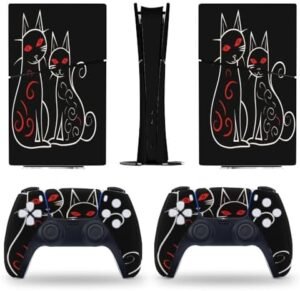 Sticker Skin for PS5 Slim Digital Edition Couple Cat Art Skin Console Controller Accessories Cover Skins Anime Vinyl Cover Sticker Full Set for Playstation5 Slim Digital Edition