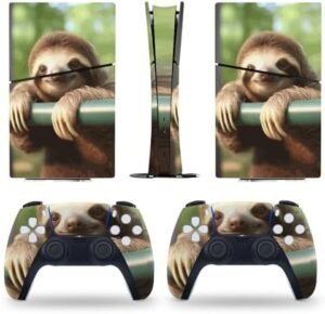 Sticker Skin for PS5 Slim Digital Edition Cute 3D Sloth Skin Console Controller Accessories Cover Skins Anime Vinyl Cover Sticker Full Set for Playstation5 Slim Digital Edition