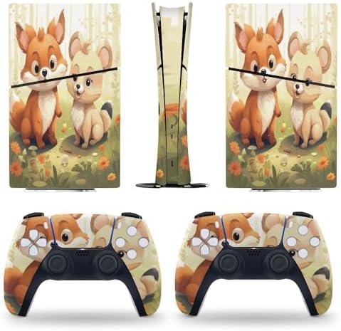 Sticker Skin for PS5 Slim Digital Edition Cute Little Foxes Cartoon Skin Console Controller Accessories Cover Skins Anime Vinyl Cover Sticker Full Set for Playstation5 Slim Digital Edition