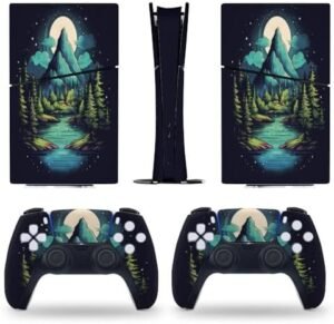 Sticker Skin for PS5 Slim Digital Edition Green Lake Mountain Trees Skin Console Controller Accessories Cover Skins Anime Vinyl Cover Sticker Full Set for Playstation5 Slim Digital Edition