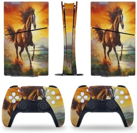 Sticker Skin for PS5 Slim Digital Edition Painting Brown Horse Skin Console Controller Accessories Cover Skins Anime Vinyl Cover Sticker Full Set for Playstation5 Slim Digital Edition