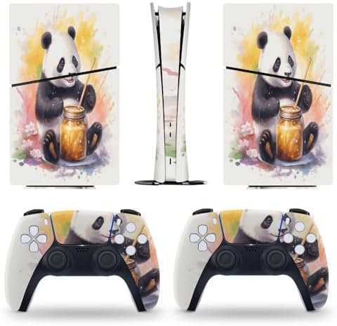 Sticker Skin for PS5 Slim Digital Edition Panda Multicolored Honeypot Skin Console Controller Accessories Cover Skins Anime Vinyl Cover Sticker Full Set for Playstation5 Slim Digital Edition