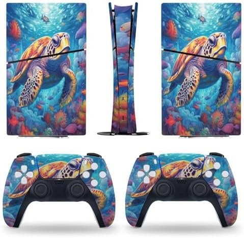 Sticker Skin for PS5 Slim Digital Edition Sea Turtle Fish Skin Console Controller Accessories Cover Skins Anime Vinyl Cover Sticker Full Set for Playstation5 Slim Digital Edition