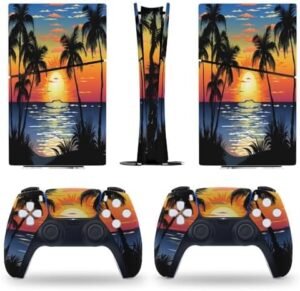 Sticker Skin for PS5 Slim Digital Edition Tropical Landscape Palm Skin Console Controller Accessories Cover Skins Anime Vinyl Cover Sticker Full Set for Playstation5 Slim Digital Edition