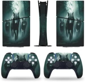 Sticker Skin for PS5 Slim Digital Edition Wolfpack Forest Moonlight Skin Console Controller Accessories Cover Skins Anime Vinyl Cover Sticker Full Set for Playstation5 Slim Digital Edition