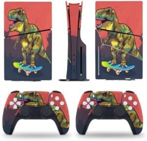 Sticker Skin for PS5 Slim Disc Camouflage Colorful Dinosaur Camo Skin Console Controller Accessories Cover Skins Anime Vinyl Cover Sticker Full Set for Playstation5 Slim Disk Edition