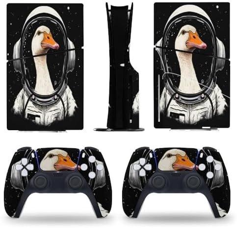 Sticker Skin for PS5 Slim Disc Funny Astronaut Goose Skin Console Controller Accessories Cover Skins Anime Vinyl Cover Sticker Full Set for Playstation5 Slim Disk Edition