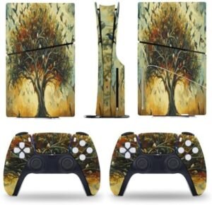 Sticker Skin for PS5 Slim Disc Painting Birds Skin Console Controller Accessories Cover Skins Anime Vinyl Cover Sticker Full Set for Playstation5 Slim Disk Edition