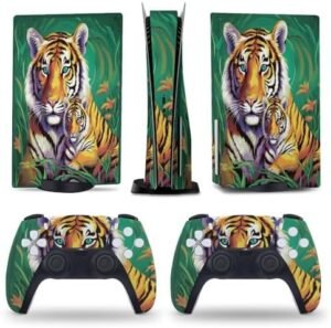 Tiger Family in Jungle for PS5 Skin Console and Controller Accessories Cover Skins Anime Vinyl Cover Sticker Full Set for Playstation5 Disc Edition