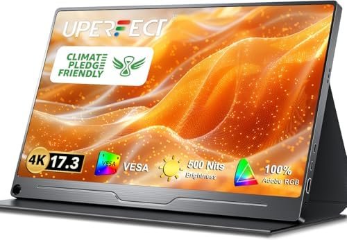 UPERFECT Truely 4K Computer Monitor, 17.3” UHD FreeSync 100% AdobeRGB 500 Nits Brightness HDR IPS 2 Speakers Eye Care Game Display Type-C HDMI for Laptop PC Phone, VESA & Smart Cover