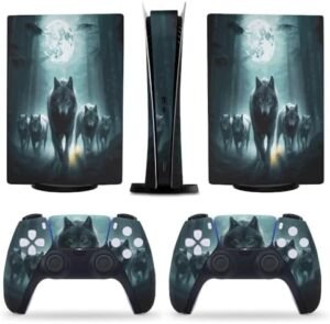 WolfPack Moonlight Forest for PS5 Skin Console and Controller Accessories Cover Skins Anime Vinyl Cover Sticker Full Set for Playstation5 Digital Version