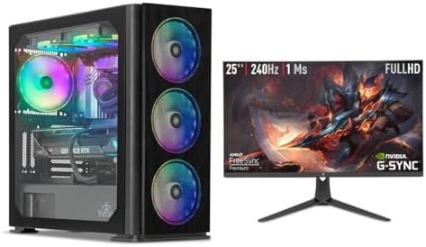 YEYIAN Avance 25 inch Gaming Monitor 240Hz, FHD 1080P Framless 24 Odachi Gaming PC, AMD Ryzen 7 7800X3D 5.0 GHz, GeForce RTX 4070 12GB