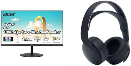 acer SB272 EBI 27″ Full HD (1920 x 1080) IPS Zero-Frame Gaming Office Monitor | AMD FreeSync Technology | & PlayStation PULSE 3D Wireless Headset – Midnight Black