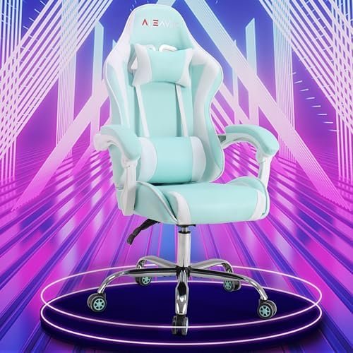 ALEAVIC Gaming Chair High Back Ergonomic Adjustable, Blue Racing Style PU Leather Gaming Chair for Adults, Computer Gaming Chair with Headrest and Lumbar Support