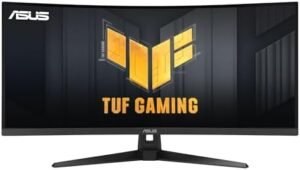 ASUS TUF Gaming 34” Ultra-Wide Curved Monitor (VG34VQ3B) – 21:9 QHD (3440×1440), 180Hz, 1ms, Extreme Low Motion Blur Sync, FreeSync Premium, Speaker, 90% DCI-P3, DisplayWidget Center, 3 yr Warranty