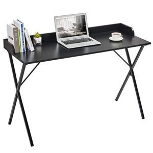 Alecono Black Desk 47” Writing Computer Desk for Home Office Small Spaces Modern Study Sturdy PC Gaming Table, Black Wood