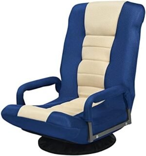 Blue Video Gaming Chair Floor Chaise Lounge Folding Chair 6 Adjustable Backrest Position 360 Degree Swivel Base Iron Frame Suitable For Playing Games Watching TV Reading Books Entertaining Guests