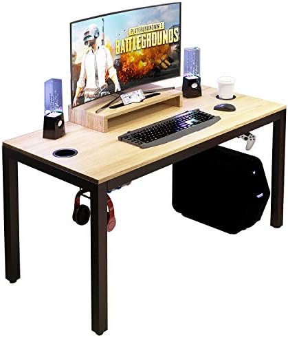 Need Gaming Desk- 47″ All-in-one Gamer Computer Table with Headphone Hook/Cup Holder, Professional Game PC Workstation Teak&Black AC14-12060BB-ND