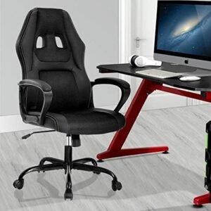 PC Gaming Chair Computer Desk Chair Ergonomic Office Chair Racing Game Chair for Women Men, High Back Chair PU Leather Chair Height Adjustable Task Chair w/Metal Base Headrest Armrest (Black)