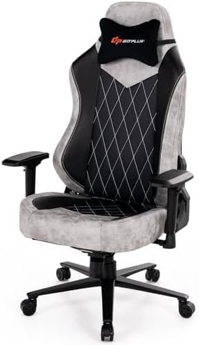 POWERSTONE Big and Tall Gaming Chair 400LBS, Fabric Computer Chair Racing Style High Back Gamer Chair with Adjustable Lumbar Support, 4D Armrest,Wide Seat for Adult Teens (Grey)