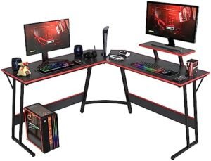 PayLessHere L Shaped Desk Corner Gaming Desk Computer Desk with Large Desktop Studying and Working and Gaming for Home and Work Place,Black