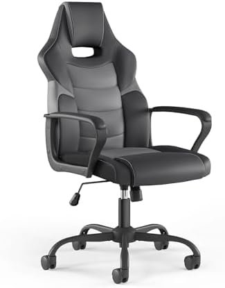 STAPLES Emerge Vector Luxura Faux Leather Gaming Chair, Black & Gray (61108)