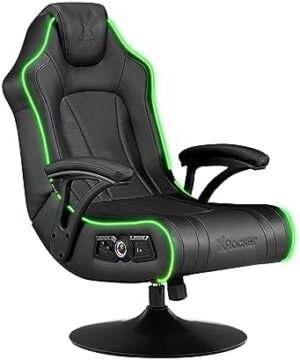 X Rocker CXR3 Pedestal Gaming Chair, with Flip-Up Arms, LED Audio, Subwoofer, Neo Fiber, 5113801, 32.28″ x 26.97″ x 39.76″, Black, Large