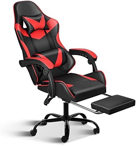 YSSOA Gaming Office High Back Computer Leather Desk Mesh Ergonomic 180 Degrees Adjustable Swivel Task Chair with Headrest and Lumbar Support, Pro-with footrest, Red/Black