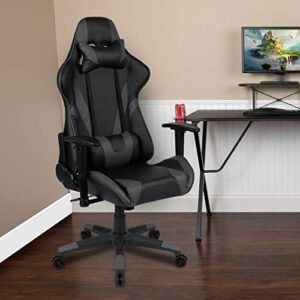 EMMA + OLIVER Z200 Fully Reclining Racing Gaming Ergonomic Chair, Gray LeatherSoft