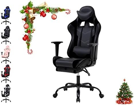 Gaming Chair, Video Game Chair, Cheap Computer Gaming Chair PU Leather High Back PC Gaming Chair Ergonomic Racing Swivel Office Desk Chair with Headrest and Lumbar Support for Adults Kids Black