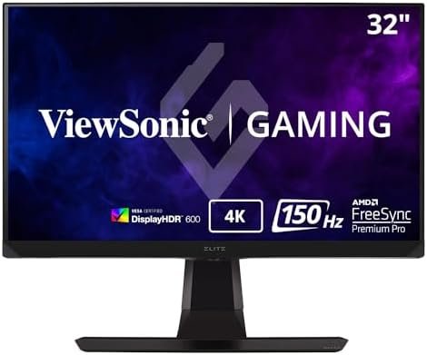 ViewSonic Elite XG320U 32 Inch 4K UHD Gaming Monitor with 150Hz, 1ms, HDR 600, FreeSync Premium Pro, HDMI, DisplayPort, USB, and Advanced Ergonomics (Renewed)