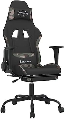 vidaXL Adjustable Fabric Gaming Chair with Footrest in Black and Camouflage – Comfort Boosting Experience for Gamers and Desk Workers