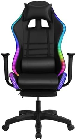 350lbs Capacity Gaming & Office Chair with Retractable Footrest, 2 Bluetooth Speakers, Multiple RGB LED Modes, 360° Rotation Red