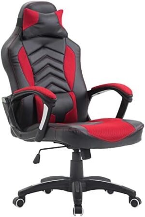 6 Vibrating Point Massage Computer Gaming Chair 5 Modes, Racing Style Heated Desk Chair Swivel Rolling Chair with Headrest, Red/Black