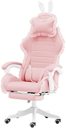 Desk Chair Pink Cute Chair, Bedroom Comfortable Office Computer Chair, Home Gaming Chair, Lace Swivel Chair Adjustable Live Gaming Chair(3)