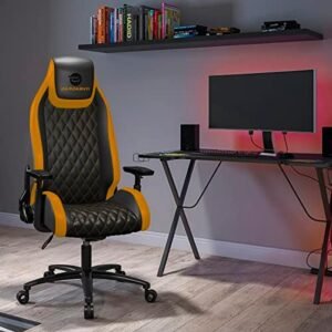 Ergonomic Gaming Chair, 8 Way Adjustable Arm Rest, Multi-Tilt, Steel Frame in Yellow